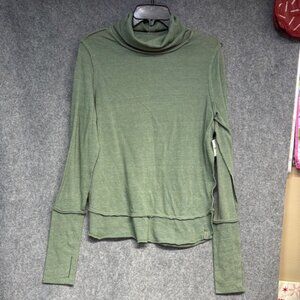 Free People  green long sleeve raw hem  cotton blend turtle neck shirt M